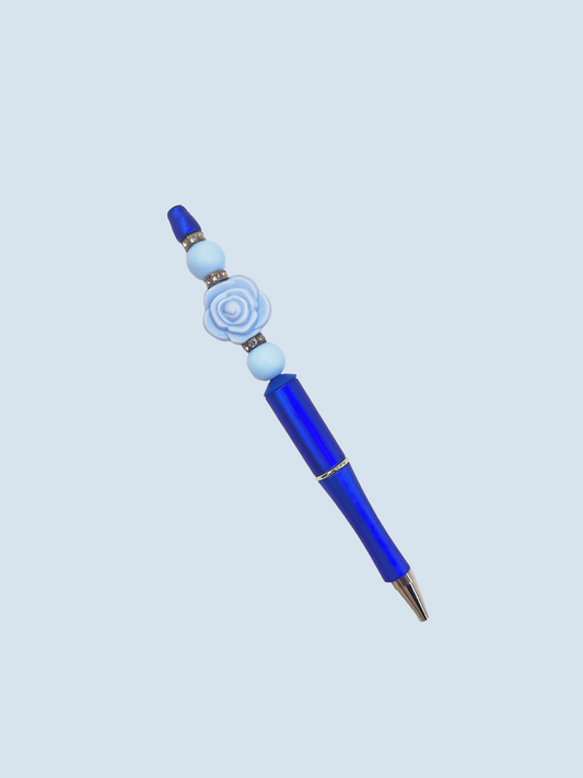PENNA CON FIORE BLU E STRASS