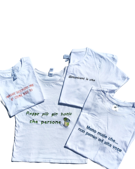 T-SHIRT RICAMO FRASE + IMMAGINE